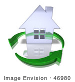 #46980 Royalty-Free (Rf) Illustration Of A 3d Chrome House Being Circled By Green Arrows - Version 11