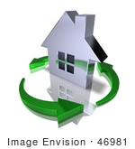#46981 Royalty-Free (Rf) Illustration Of A 3d Chrome House Being Circled By Green Arrows - Version 10