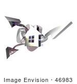 #46983 Royalty-Free (Rf) Illustration Of A 3d Chrome House With Three Shooting Arrows - Version 1