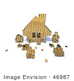 #46987 Royalty-Free (Rf) Illustration Of A 3d House Made Of Golden Coin Stacks - Version 7