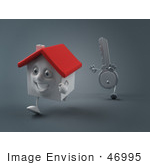 #46995 Royalty-Free (Rf) Illustration Of A 3d Key Mascot Chasing A House - Version 1