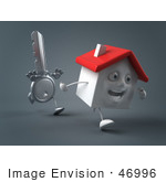 #46996 Royalty-Free (Rf) Illustration Of A 3d Key Mascot Chasing A House - Version 2