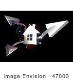 #47003 Royalty-Free (Rf) Illustration Of A 3d Chrome House With Three Shooting Arrows - Version 2