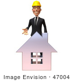 #47004 Royalty-Free (Rf) Illustration Of A 3d Contractor Mascot Standing Behind A Chrome House