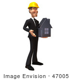 #47005 Royalty-Free (Rf) Illustration Of A 3d Contractor Mascot Holding A Chrome House - Vesrion 2