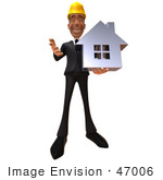 #47006 Royalty-Free (Rf) Illustration Of A 3d Contractor Mascot Holding A Chrome House - Vesrion 3