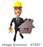 #47007 Royalty-Free (Rf) Illustration Of A 3d Contractor Mascot Holding A Chrome House - Vesrion 4