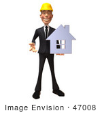 #47008 Royalty-Free (Rf) Illustration Of A 3d Contractor Mascot Holding A Chrome House - Vesrion 5