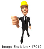 #47015 Royalty-Free (Rf) Illustration Of A 3d Contractor Mascot Giving The Thumbs Down - Version 2
