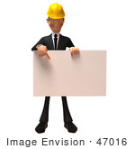 #47016 Royalty-Free (Rf) Illustration Of A 3d Contractor Mascot Holding A Blank Sign - Version 2
