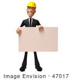 #47017 Royalty-Free (Rf) Illustration Of A 3d Contractor Mascot Holding A Blank Sign - Version 1
