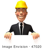 #47020 Royalty-Free (Rf) Illustration Of A 3d Contractor Mascot Standing Behind A Blank Sign