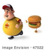 #47022 Royalty-Free (RF) Illustration Of A 3d Fat Burger Boy Mascot Running From A Cheeseburger - Version 2 by Julos