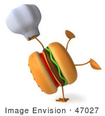 #47027 Royalty-Free (Rf) Illustration Of A 3d Cheeseburger Mascot Doing A Hand Stand And Holding A Chef Hat