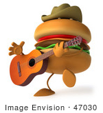 #47030 Royalty-Free (Rf) Illustration Of A 3d Cowboy Cheeseburger Mascot Playing A Guitar