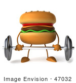 #47032 Royalty-Free (Rf) Illustration Of A 3d Cheeseburger Mascot Lifting A Barbell