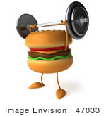 #47033 Royalty-Free (Rf) Illustration Of A 3d Cheeseburger Mascot Working Out With A Barbell