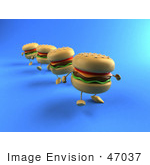 #47037 Royalty-Free (Rf) Illustration Of 3d Cheeseburger Mascots In A Line Walking Forward - Version 2