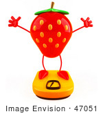 #47051 Royalty-Free (Rf) Illustration Of A 3d Strawberry Mascot Standing On A Scale - Version 3