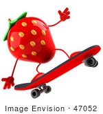 #47052 Royalty-Free (Rf) Illustration Of A 3d Strawberry Mascot Skateboarding - Version 2