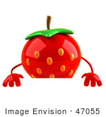 #47055 Royalty-Free (Rf) Illustration Of A 3d Strawberry Mascot Standing Behind A Blank Sign