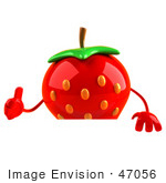 #47056 Royalty-Free (Rf) Illustration Of A 3d Strawberry Mascot Giving The Thumbs Up And Standing Behind A Blank Sign