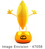 #47058 Royalty-Free (Rf) Illustration Of A 3d Yellow Banana Mascot Standing On A Scale - Version 3