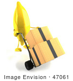 #47061 Royalty-Free (Rf) Illustration Of A 3d Banana Mascot Pushing Boxes On A Hand Truck