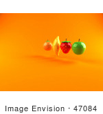 #47084 Royalty-Free (Rf) Illustration Of Floating 3d Orange Banana Strawberry And Green Apple Fruits - Version 2