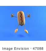 #47088 Royalty-Free (Rf) Illustration Of A 3d Hot Dog With Mustard Mascot Jumping - Version 4
