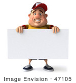 #47105 Royalty-Free (Rf) Illustration Of A 3d Fat Burger Boy Mascot Standing With A Blank Sign