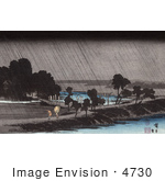 #4730 Photo Of People With Umbrellas Walking Along The Waterfront In The Rain At The Azuma Shrine Japan