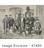 #47450 Royalty-Free Stock Illustration Of DL Moody And JV Farwell Standing Behind A Group Of 14 Boys On A Street In Front Of A Building