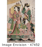 #47452 Royalty-Free Stock Illustration Of Two Servants Fanning And Holding A Parasol Over A Princess On A Boat