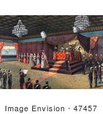 #47457 Royalty-Free Stock Illustration Of The Wedding Receiption Of Crown Prince Yoshihito And Princess Kujo Sadako With Meiji Emperor Of Japan And Imperial Family Members In Attendance