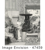 #47459 Royalty-Free Stock Illustration Of Admiring Men Women And Children Watching A Man Rotate An Elegant Sculpture In A Gallery