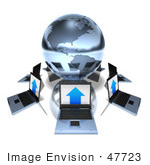 #47723 Royalty-Free (Rf) Illustration Of 3d Laptops Around A Blue Chrome Globe