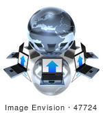 #47724 Royalty-Free (Rf) Illustration Of 3d Laptops Around A Blue Metallic Globe