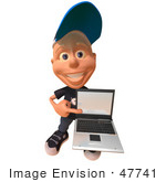 #47741 Royalty-Free (Rf) Illustration Of A 3d White Boy Holding A Laptop - Version 3