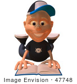 #47748 Royalty-Free (Rf) Illustration Of A 3d White Boy Reading On His Belly
