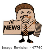 #47760 Royalty-Free (Rf) Illustration Of A Newsman Mascot Holding Up A Paper Brown Tones