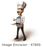 #47800 Royalty-Free (Rf) Illustration Of A 3d Gourmet Chef Mascot Holding A Laptop - Version 4