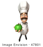 #47801 Royalty-Free (Rf) Illustration Of A 3d Gourmet Chef Mascot Eating A Green Apple - Version 3