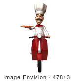 #47813 Royalty-Free (Rf) Illustration Of A 3d Gourmet Chef Mascot Delivering Pizza On A Scooter - Version 3