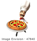 #47840 Royalty-Free (Rf) Illustration Of A 3d Gourmet Chef Mascot Serving A Pizza Pie - Version 4