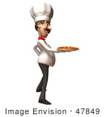 #47849 Royalty-Free (Rf) Illustration Of A 3d Gourmet Chef Mascot Serving A Pizza Pie - Version 3