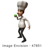 #47851 Royalty-Free (Rf) Illustration Of A 3d Gourmet Chef Mascot Eating A Green Apple - Version 2