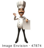 #47874 Royalty-Free (Rf) Illustration Of A 3d Gourmet Chef Mascot Holding A Blank Contract - Version 1