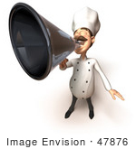 #47876 Royalty-Free (Rf) Illustration Of A 3d Gourmet Chef Mascot Using A Megaphone - Version 2