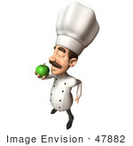 #47882 Royalty-Free (Rf) Illustration Of A 3d Gourmet Chef Mascot Eating A Green Apple - Version 5